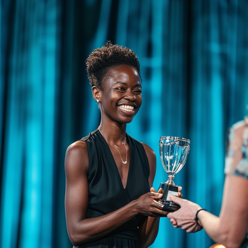 Student accepting award